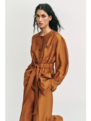Allbucks Zara, Kemerli Keten Safari Ceket ABZRA00059