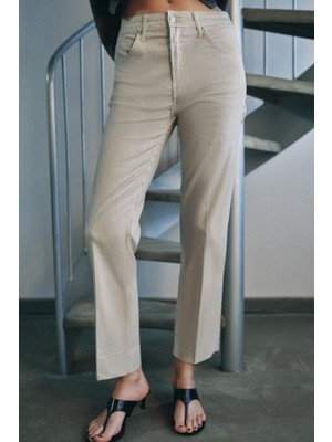 Allbucks Zara, Zw Collection Orta Bel Çizgili Kısa Çan Paça Jean Pantolon ABZRA00086