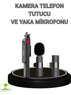 Epilons Vlog ve Canlı Yayın Için Çift Yaka Mikrofonu ve Tripodlu Selfie Çubuğu Seti
