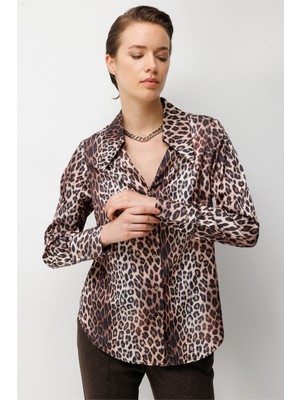 Ekol  Leopar Desenli Saten Gömlek  1027