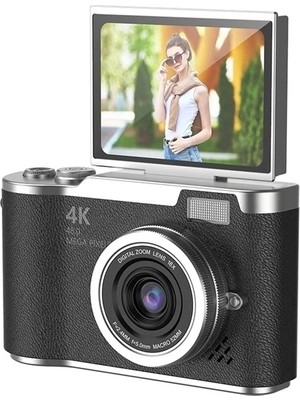 Epilons 4K Dijital Retro Video Kamera 48MP 18X Zoom Flaşlı (32GB) Kart Dijital Vlog Fotoğraf  Makinesi Türkçe Siyah