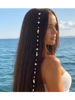 İnderin Inci Boncuklu Deniz Yıldızlı/midyeli Saç Süsü Saç Ipi Tel Tokalı Misina