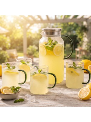 Veto Pazar 5 Parça Bardaklı Sürahi Seti - Cam - 1800 ml Sürahi - 4 Bardak