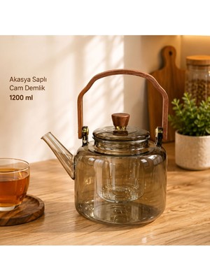 Veto Pazar Akasya Saplı Demlik - 1200 ml - Borosilikat Cam
