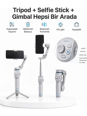 Epilons 3 Eksen Telefon Gimbal Stabilizer Yapay Zeka Takipli Katlanabilir Dahili Dolgu Işıklı Video Sabitleyici