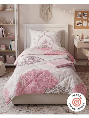 Taç Uyku Seti Pembe Tek Kişilik %100 Cotton (Lastikli Çarşaflı)