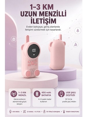 Epilons Bebek Telsizi LCD Ekran Vox Iki Yönlü Iletişim USB Şarj Hafif