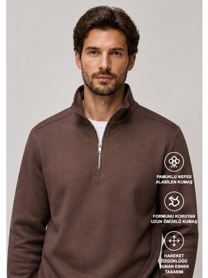 Redline Runi Basic Regular Fit Pamuklu Kışlık Sweatshirt Kahve