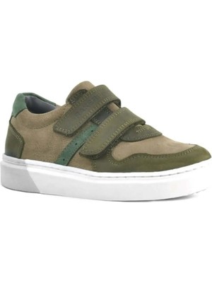 Ortopedikal Rakerplus 3751-HKY Haki % 100 Hakiki Deri Cırtlı Erkek Çocuk Sneaker Günlük