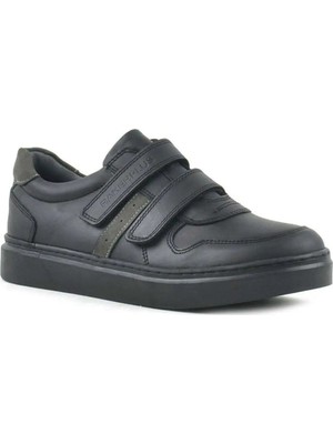 Ortopedikal Rakerplus 3751-SG Siyah-Siyah % 100 Hakiki Deri Cırtlı Erkek Çocuk Sneaker Günlük