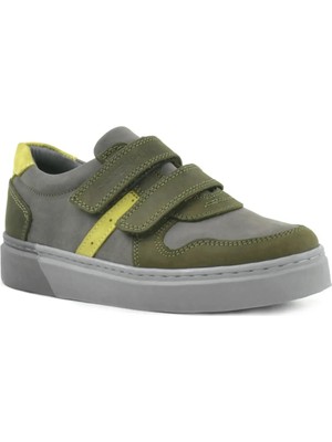 Ortopedikal Rakerplus 3751-HKGR Haki Gri % 100 Hakiki Deri Cırtlı Erkek Çocuk Sneaker Günlük