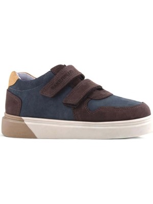 Ortopedikal Rakerplus 3751-KMAS Kahve Koyu Mavi % 100 Hakiki Deri Cırtlı Erkek Çocuk Sneaker
