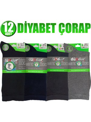 Dündar Plus Bambu Dikişsiz Koku Önleyici 12 Adet Karışık Renk Erkek Diabet (Şeker) Çorap-Çok Renkli-40-44