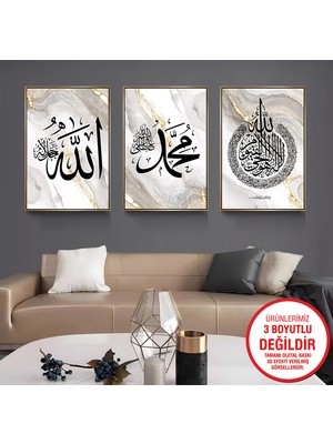 Emya Home Gold Metal Çerçeveli Dini 3’lü Kanvas Tablo Seti