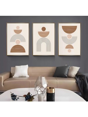 Emya Home Gold Metal Çerçeveli Soyut Desen 3’lü Kanvas Tablo Seti