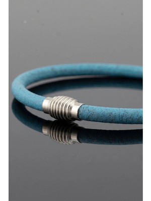 Solfera Mavi 4mm Ince Orijinal Eskitme Deri Metal Manyetik Klips Erkek Bileklik M066D