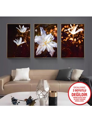 Emya Home Gold Metal Çerçeveli Zambaklar 3’lü Kanvas Tablo Seti