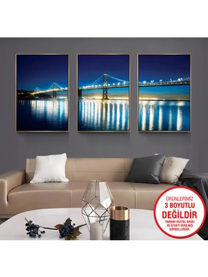Emya Home Gold Metal Çerçeveli Köprü 3’lü Kanvas Tablo Seti