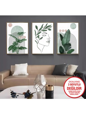 Emya Home Gold Metal Çerçeveli Yapraklar 3’lü Kanvas Tablo Seti