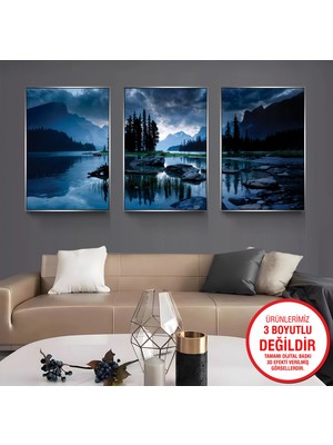 Emya Home Gümüş Metal Çerçeveli Manzara 3’lü Kanvas Tablo Seti