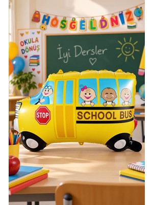 Dodomar Folyo Balon Okul Servisi Şeklinde 68X45 cm Okula Dönüş Ilk Okul Günü Dekorasyon Balonu