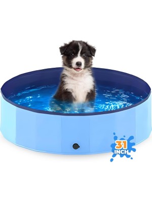 Happy Trend Pawıse Köpekler Için Yüzme Havuzu Dış Mekan Katlanabilir Evcil Hayvan Köpek Banyo Küveti Katlanabilir Köpek Havuzları Dış Mekan Için (81 cm x 8 Inç)