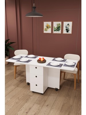 Ayrex Asra Trend Saf Beyaz KM-100 Çekmeceli Katlanır Mutfak Masası ve Kiler Dolabı 168X70 CM%100 Mdflam