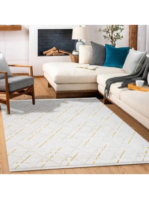 Bespoky Outlet Halı Ekru 100X100 Dikdörtgen Saçaklı Yıkanabilir Kaymaz Taban Salon Halısı