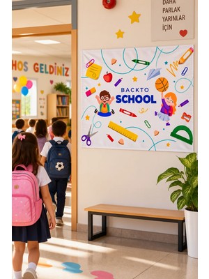 Dodomar Back To School Okula Dönüş Branda Afişi Okul Süsü Sınıf Karşılama Dekoru 70X100 cm