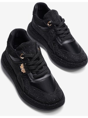 Mubiano Kadın Paraşüt Sneaker Süet Detaylı Taşlı Günlük Spor Ayakkabı Liva Siyah