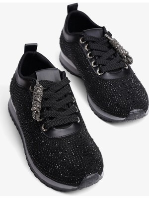 Mubiano Kadın Süet Sneaker Taşlı Bağcıklı Mely Siyah