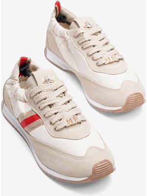 Mubiano Kadın Paraşüt Sneaker Süet Detaylı Taş Aksesuarlı Günlük Spor Ayakkabı Leya Bej
