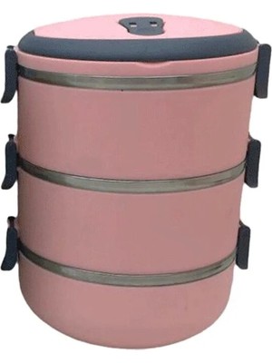 3D Sepetim Yemek Termosu Açık Pembe 3lü Sefer Tası Saklama Kabı 1.8lt