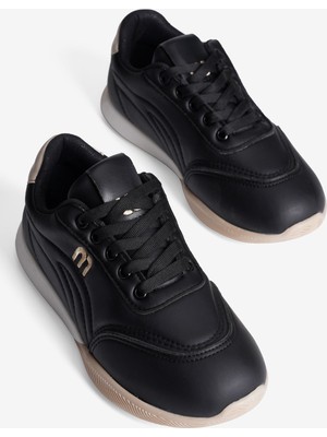 Mubiano Kadın Sneaker Günlük Rahat Bağcıklı Konfor Tabanlı Spor Ayakkabı Movi Siyah