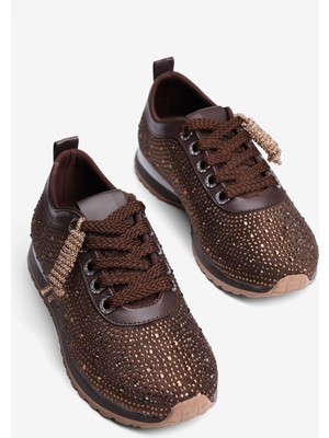Mubiano Kadın Süet Sneaker Taşlı Bağcıklı Mely Kahverengi