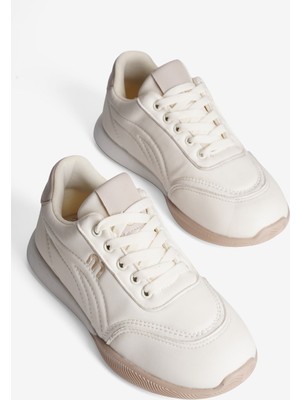 Mubiano Kadın Sneaker Günlük Rahat Bağcıklı Konfor Tabanlı Spor Ayakkabı Movi Bej