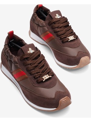 Mubiano Kadın Paraşüt Sneaker Süet Detaylı Taş Aksesuarlı Günlük Spor Ayakkabı Leya Kahverengi