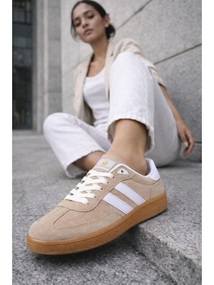 İnan Ayakkabı Bej Beyaz Kadın Sneaker N-3268