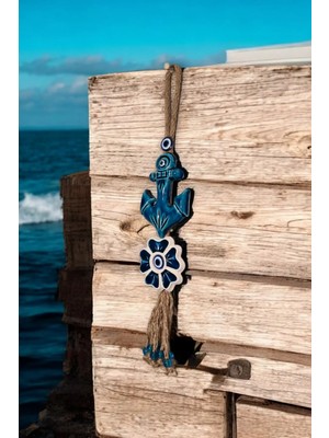 Revard Home Nazar Boncuklu Seramik Sağlam Çapa ve Yonca Çiçekli Dekoratif Duvar Süsü 7X35 cm