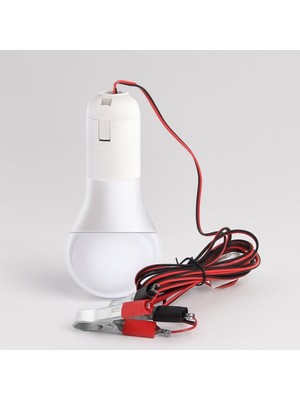 Ayrex LED Ampul Akü Takviye Kablolu 4 Metre Anahtarlı 5W Tasarruflu Seyyar Aydınlatma Beyaz Işık Pensli