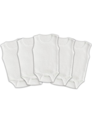 Ayrex Novibaby 5'li Ribana Bebek Atlet Body Zıbın Raporlu Çıtçıtlı Beyaz 100% Pamuk - Ribana Bebek Body Zıbın