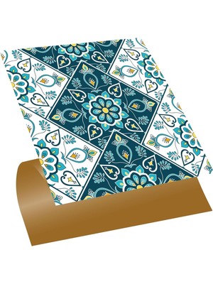 Ayrex Kendinden Yapışkanlı Fayans Çıkartması, Zemin Duvar Kaplama, Yapışkanlı Fayans Kaplama Pvc Karo Turkuaz Çiçek Desenli 30X30 cm (11 Adet / 1 M²)