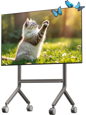 Ayrex Nb Ergonomic Tekerlekli Mobil Tv Standı, Maks. 90 Inç (90 Inç) Ekran Için, 68 Kg'a Kadar Yük, Yüksekliği Ayarlanabilir, Sessiz Kaydırma Tekerleği, Vesa 200 x 200 Ila 800 x 600 mm