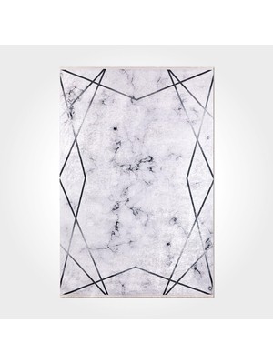 Kennedy Gri Mermer Modern Geometrik Etnik Desenli Boho Makinada Yıkanabilir Hafif Hav Toz Vermez Le
