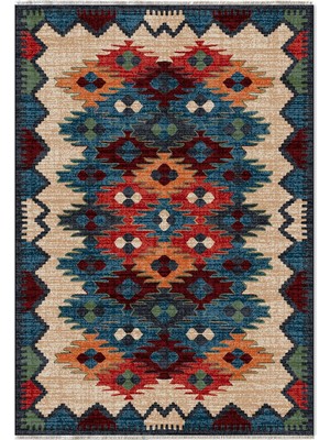 Ayrex Pastelhome Anti-Alerjik Yıkanabilir Kaymaz Şönil Halı Kilim Kendinden Saçaklı Eskitme, Modern Desen Oturma Odası, Salon, Çocuk Odası, Mutfak, Koridor Halısı, Yolluk (Renkli, 80 x 150 Cm)