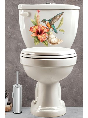 Ayrex Klozet Sticker Sinek Kuşu Deniz Kabuğu ve Soft Çiçekler Temalı Banyo Tuvalet Sticker