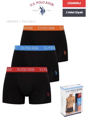 U.s. Polo Assn. Erkek Boxer Lisanslı %95 Pamuk %5 Elastan 3'lü Kutulu Paket / Siyah-Siyah-M