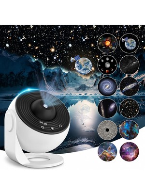 Ayrex Galaksi Projeksiyon Gece Lambası, 12 Adet Hd Yansıtma Diski, Gerçekçi Uzay Görüntüleri, Yüksek Çözünürlük, Zamanlayıcılı Kapanma, Ayarlanabilir Parlaklık, Çocuklar Için Planetaryum Galaksi Proje