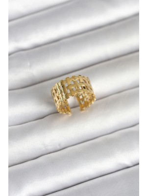 Marsilyan™- 316L Çelik Gold Renk Hasır Model Kadın Yüzük