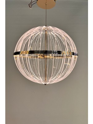 GN Gen Aydınlatma Lüks Gold Kaplama Dairesel Çizgi Desenli Küre Modern LED Avize